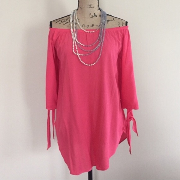 Coral Off the Shoulder top - Picture 6 of 7